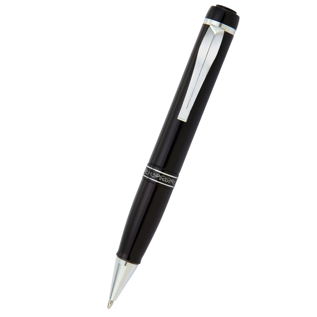 Silver pen-shaped voice recorder with twist activation switch