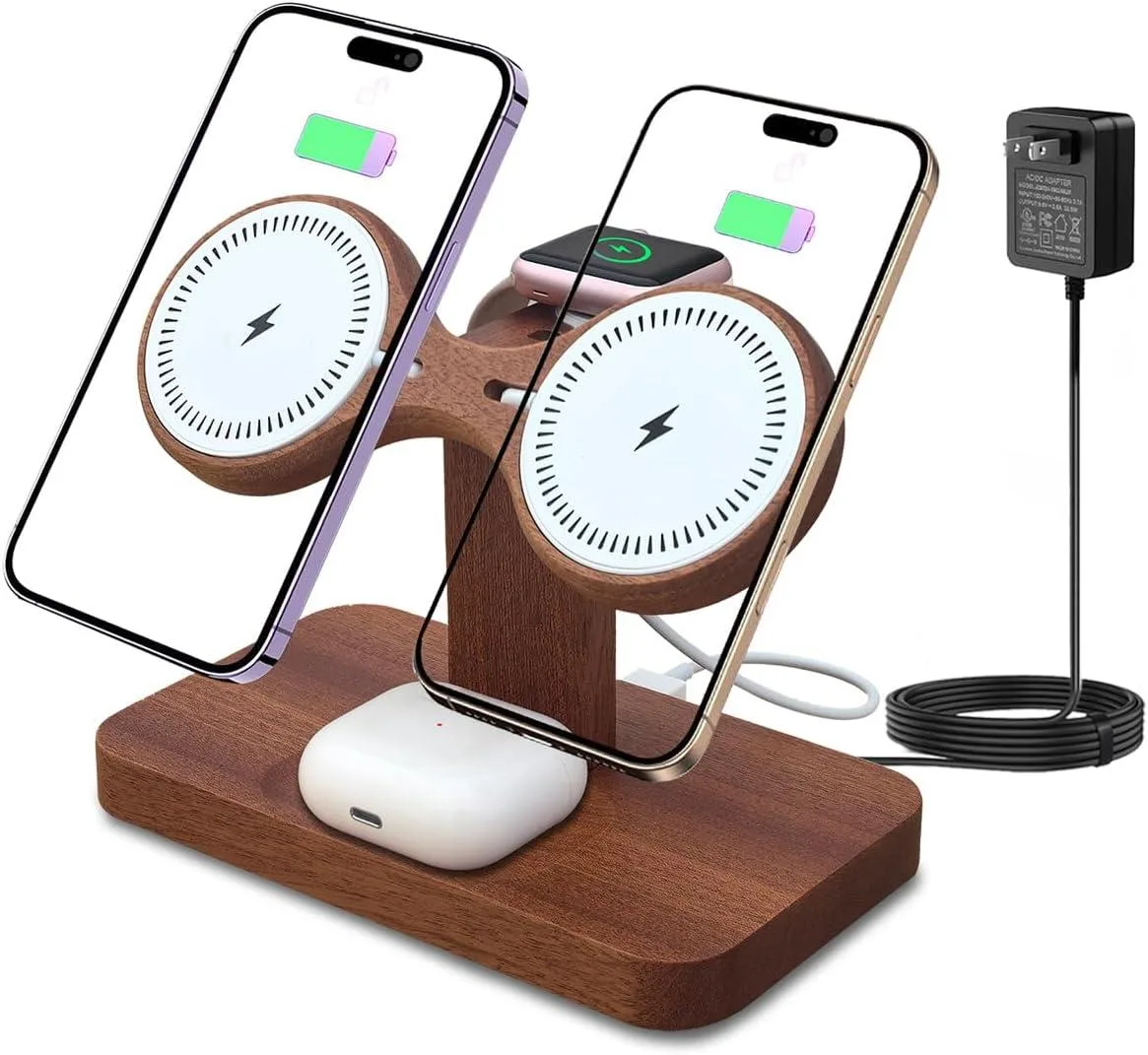Luisport Luisport Dual Phone Charging Station 10W MagSafe Stand Wood — product photo