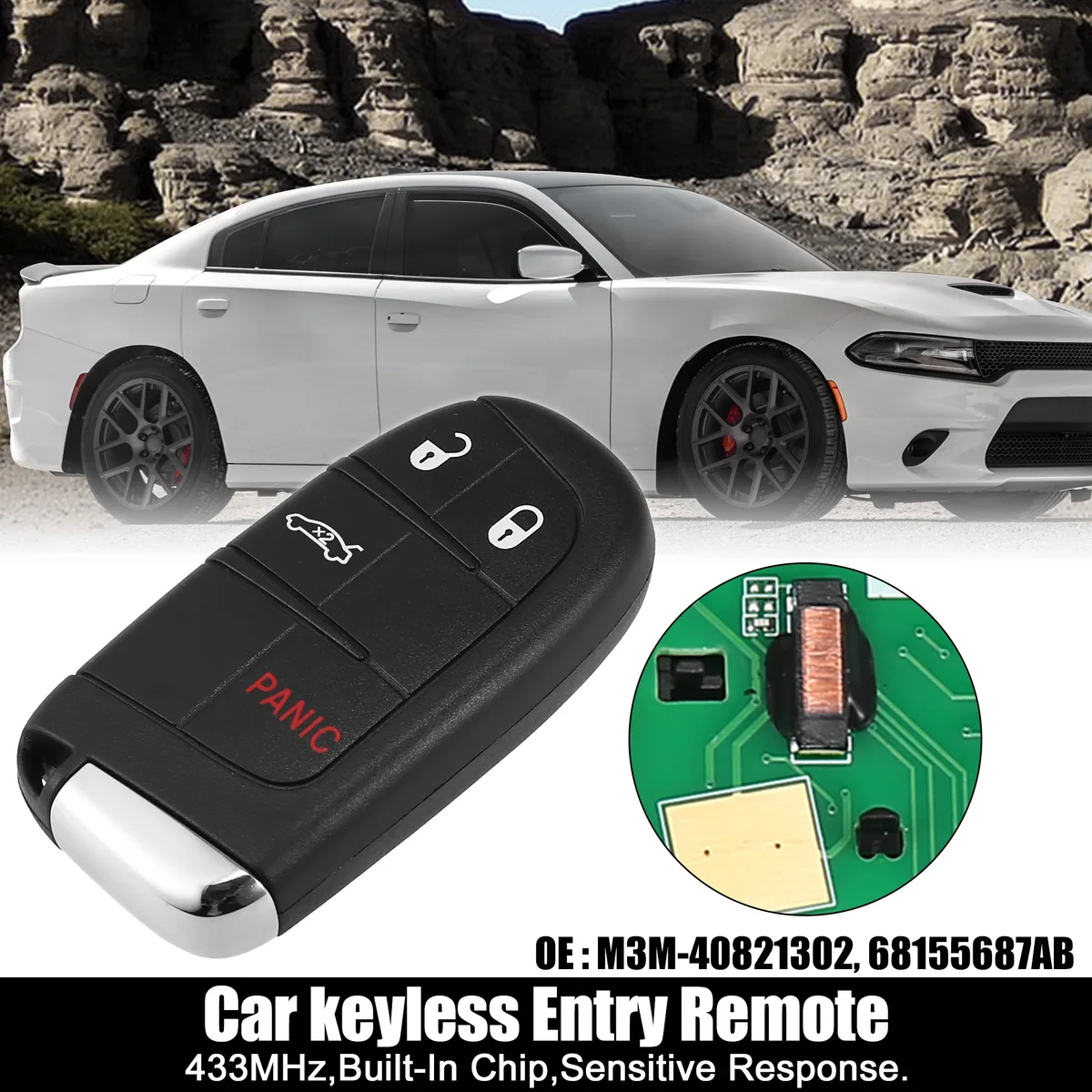Unique-Bargains Unique-Bargains Replacement Keyless Entry Remote Car Key Fob M3M-40821302 433MHz 4A Chip with Door Key — product photo