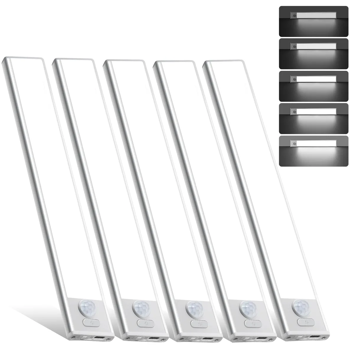 Five white 10-inch LED light bars with frosted prismatic covers, magnetic mount, rechargeable battery