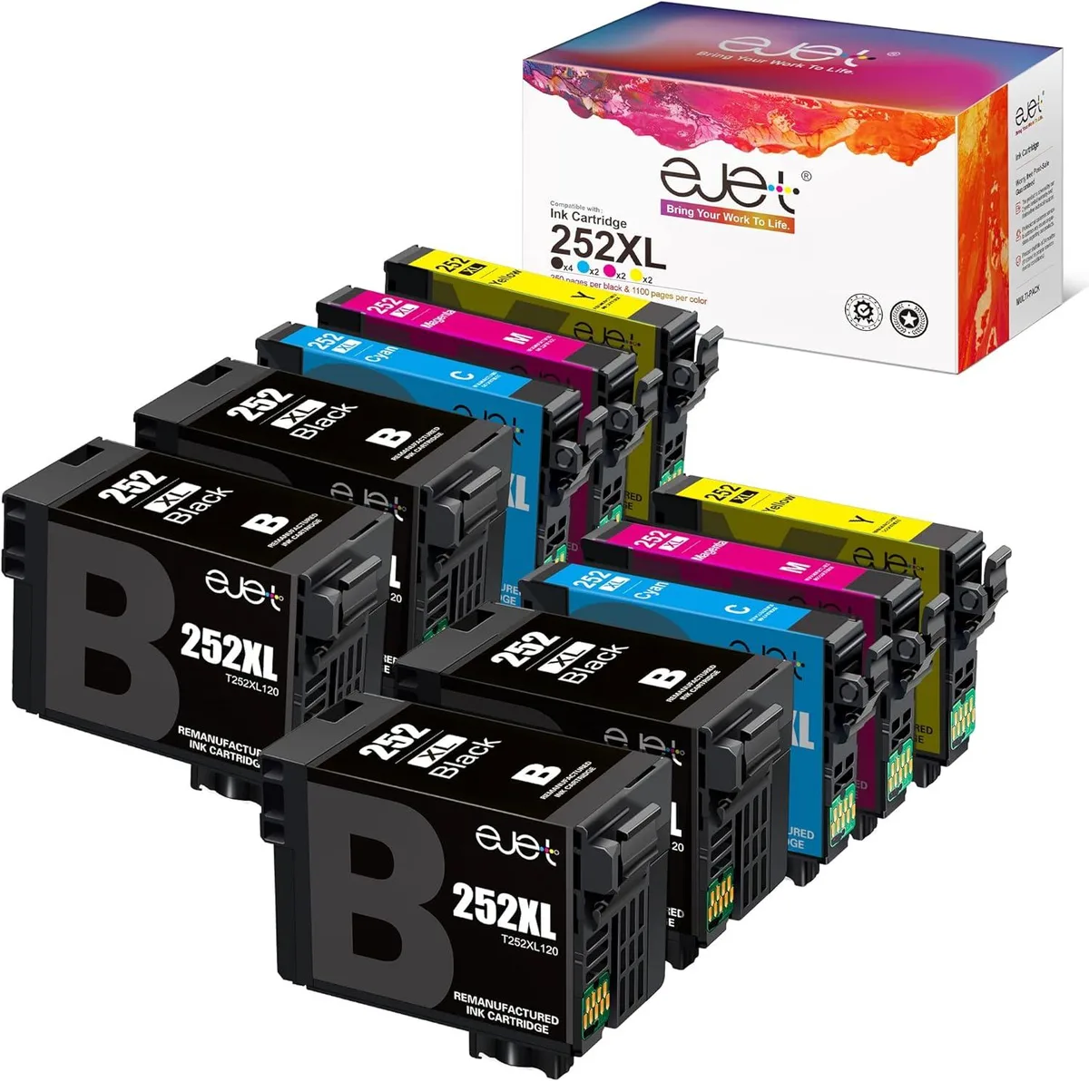 NuoTo NuoTo 252XL Ink Cartridge Combo Pack 10 Pack (4 Black 2 Cyan 2 Magenta 2 Yellow) — product photo