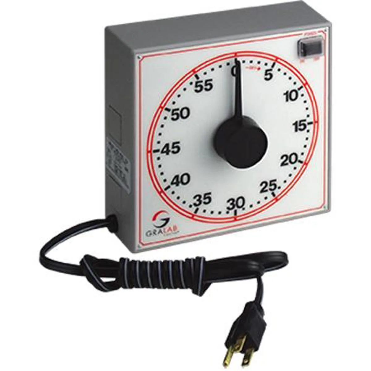 White rectangular timer unit with rotary dial and switch boot