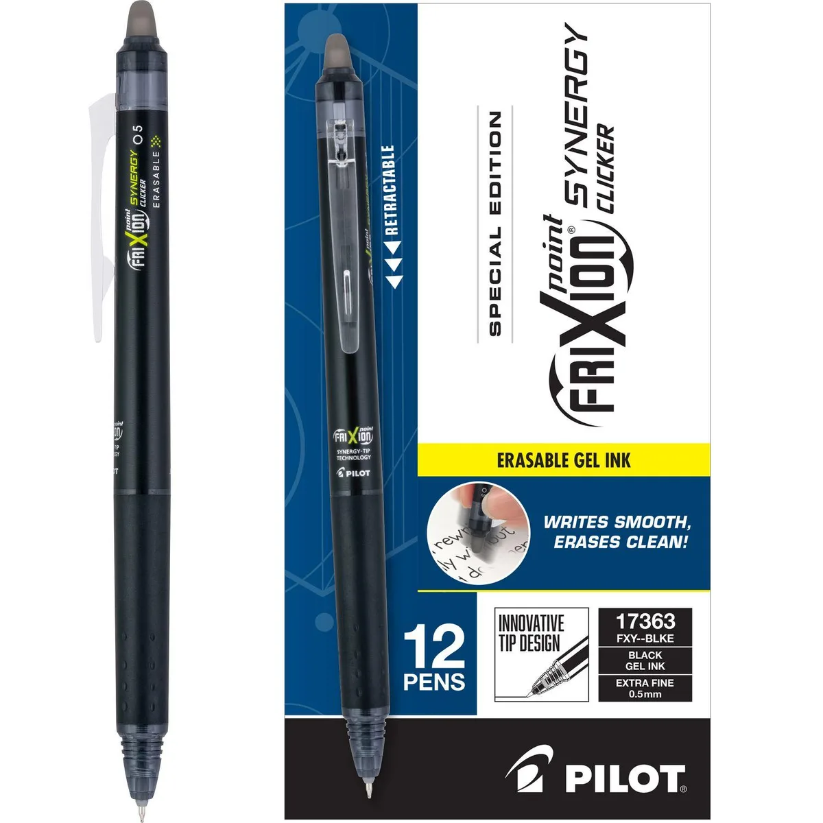 Pilot Pen Pilot Pen FriXion Synergy Clicker Erasable Gel Pen 0.5 mm Black Ink Black/Smoke Barrel Dozen 17363 — product photo