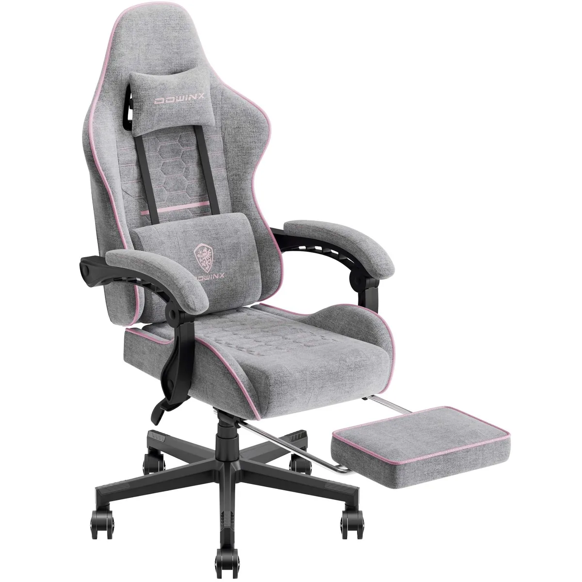 Dowinx Dowinx LS-6658 gaming chair, pink fabric, 90°-135° recline — product photo