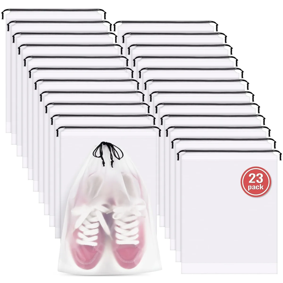 Clear plastic drawstring shoe bags, 23 pack, 11.8 by 15.7 inches