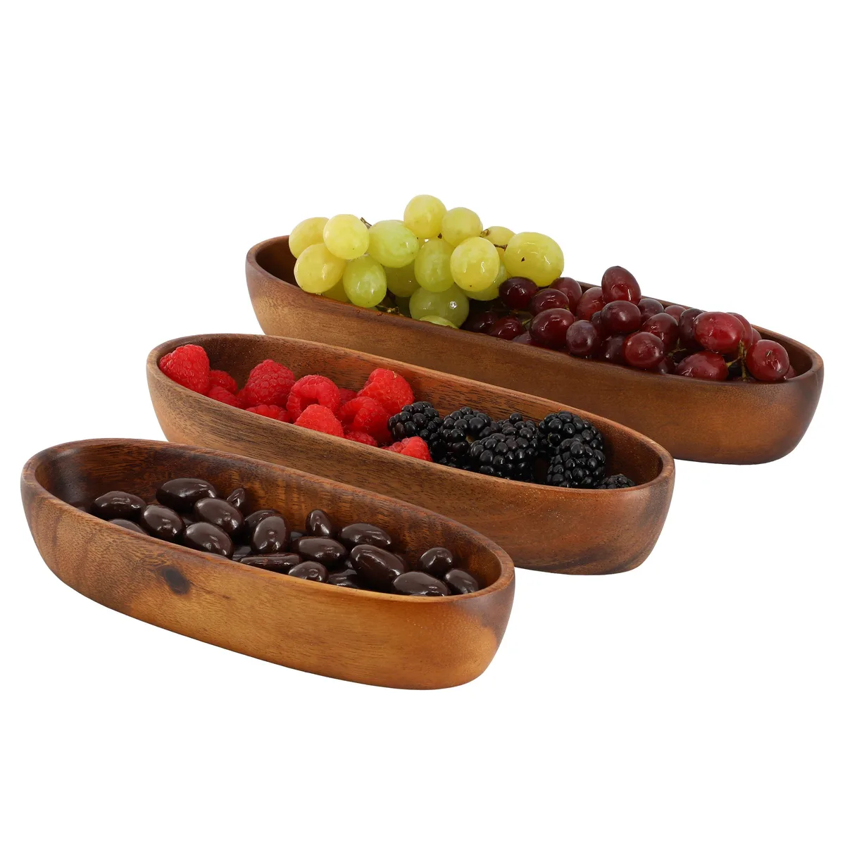 MegaChef MegaChef 3 Piece Acacia Wood Oval Serving Bowls 8.6 10 11.5 inches — product photo