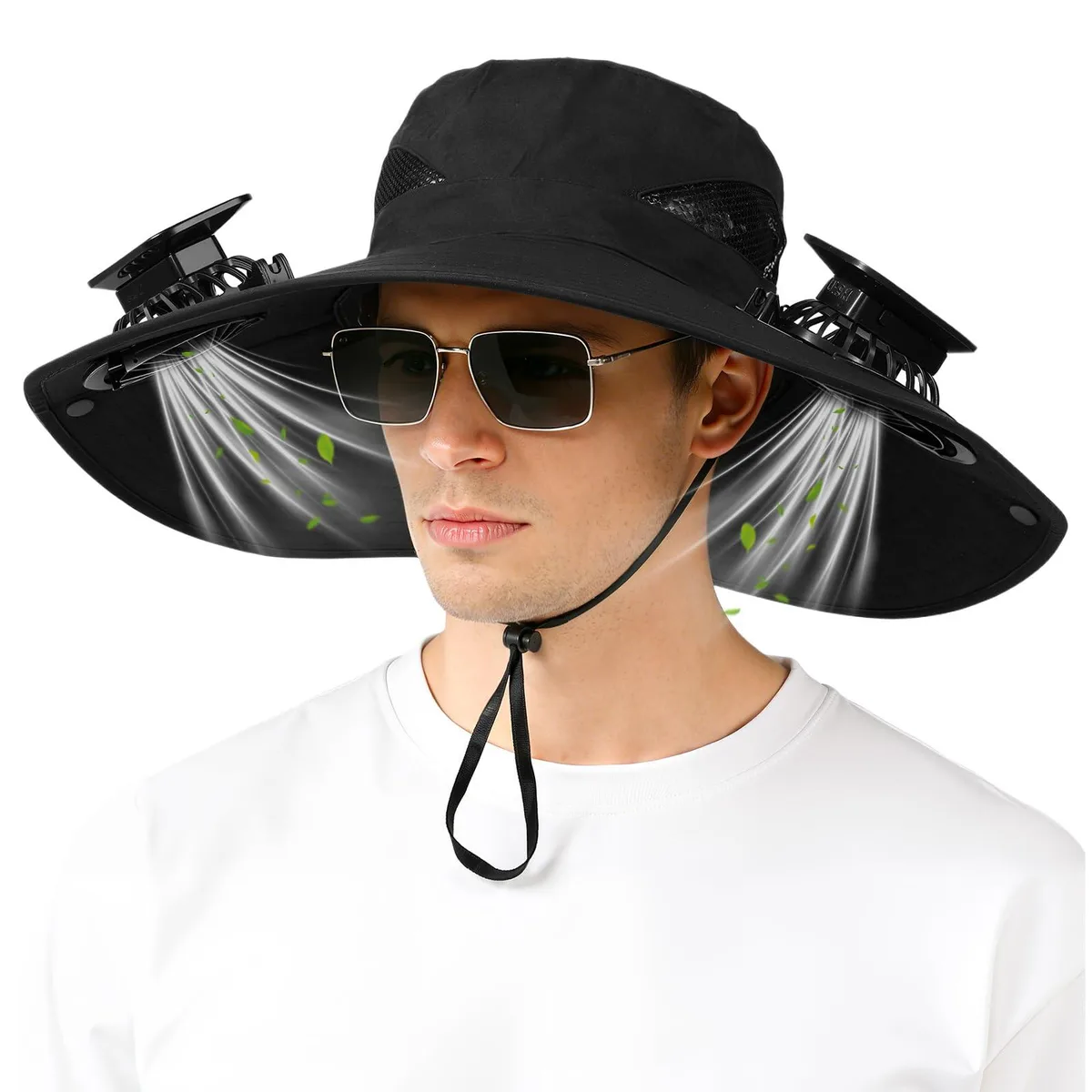 AUJ Solar Fan Hat Black Dual-Fan 800mAh UPF 50+ — product photo