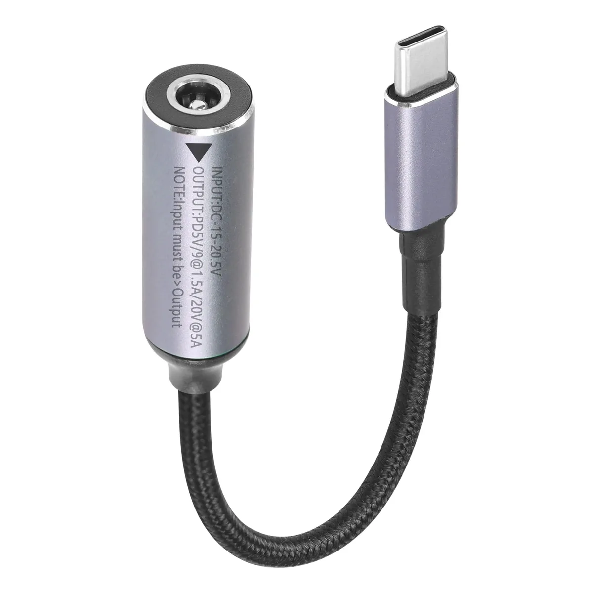 BUCIER BUCIER DC 5.5mm x 2.5mm Female to USB-C Male PD 100W Cable 17.4cm Silver — product photo
