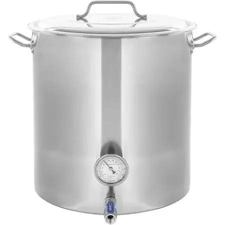 Stainless steel 20 quart brew kettle set with ball valve and thermometer