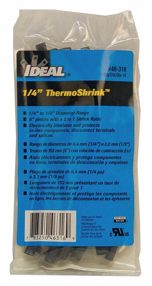 Ideal Ideal 46-316 Heat Shrink Tube Thin Wall 2:1 0.27 in Black — product photo