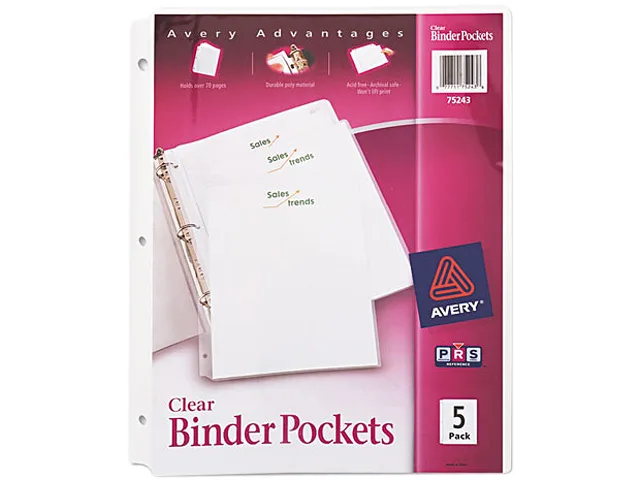 Avery Avery 75243 Binder Pockets Clear 5/Pack 11" Holds 20 Sheets — product photo