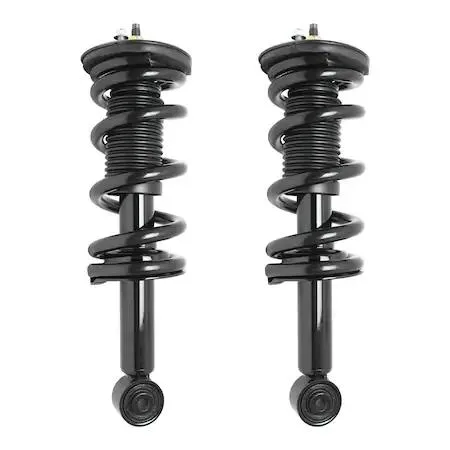 Pair of silver front strut assemblies with coil springs and top mounts, new condition