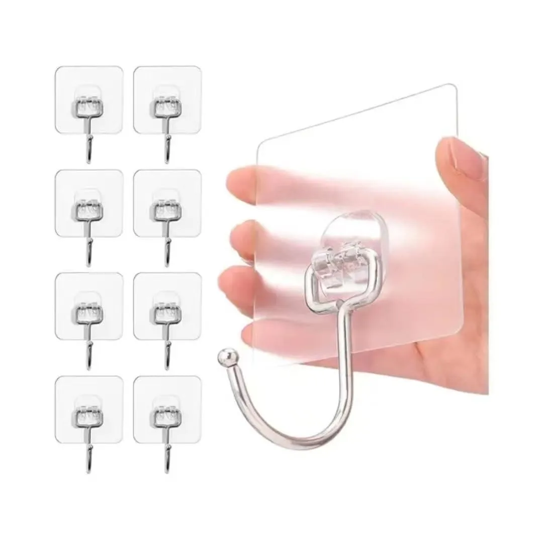 Pack of 10 transparent self-adhesive hooks