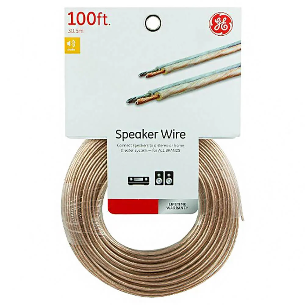 Coiled 100 ft 18 gauge speaker wire with copper and silver polarity conductors