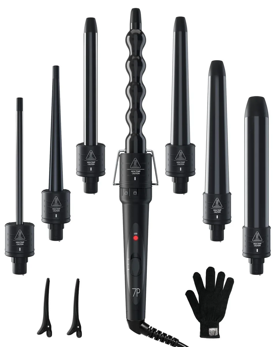  Ohuhu 7 in 1 Curling Wand Set Black 0.35-1.25 Inch — product photo