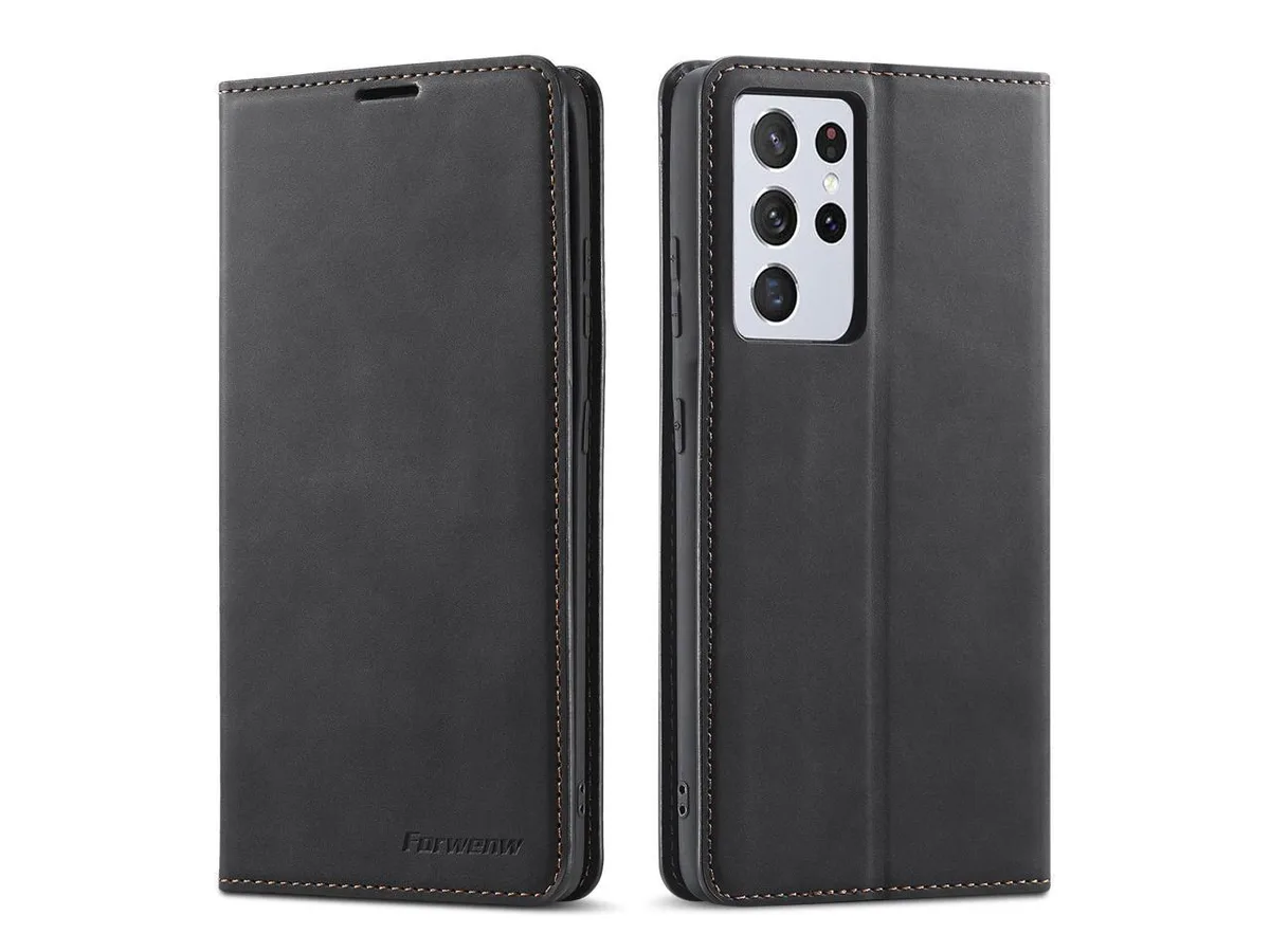 BONAEVER BONAEVER Samsung Galaxy S21 Ultra 6.8 Inch PU Leather TPU Wallet Case Black — product photo