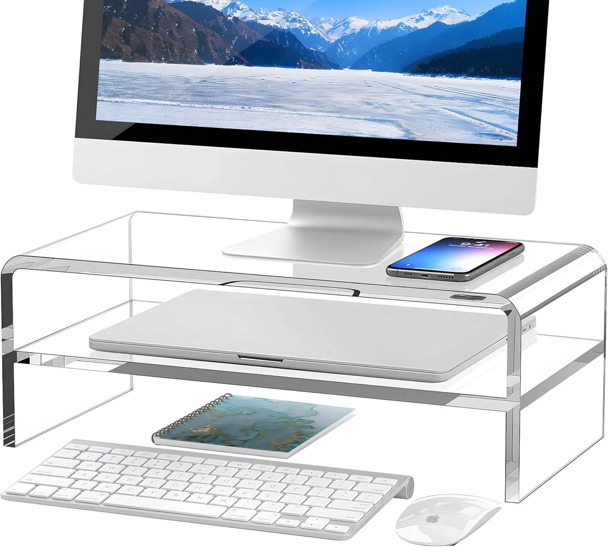 PISKEKAT PISKEKAT 2-Tier Clear Acrylic Monitor Stand 5.12in Server Rack — product photo