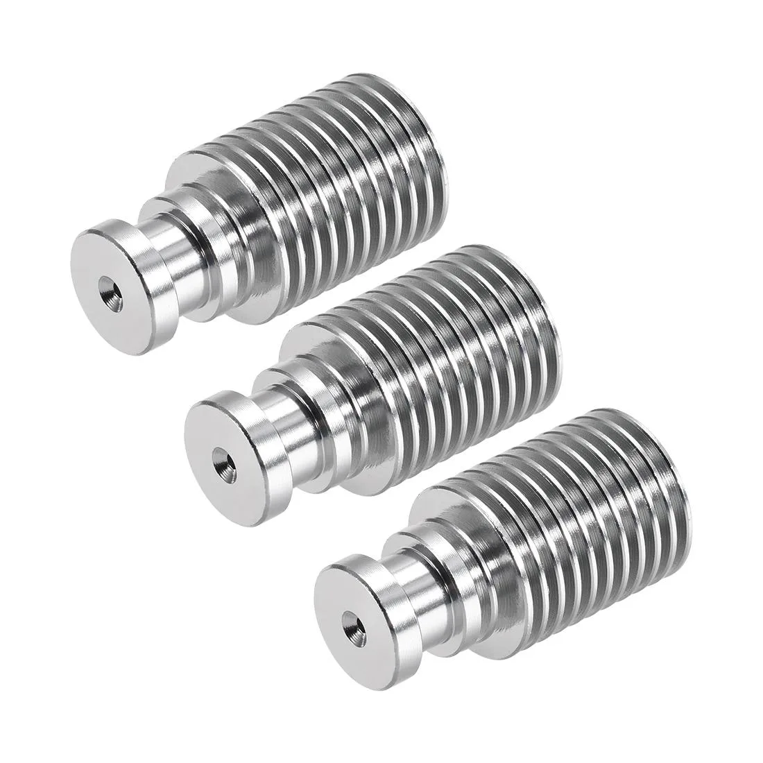 Three silver aluminium heatsinks with 1.75 mm top holes and M6 threads, each 22.3 mm wide by 43 mm tall
