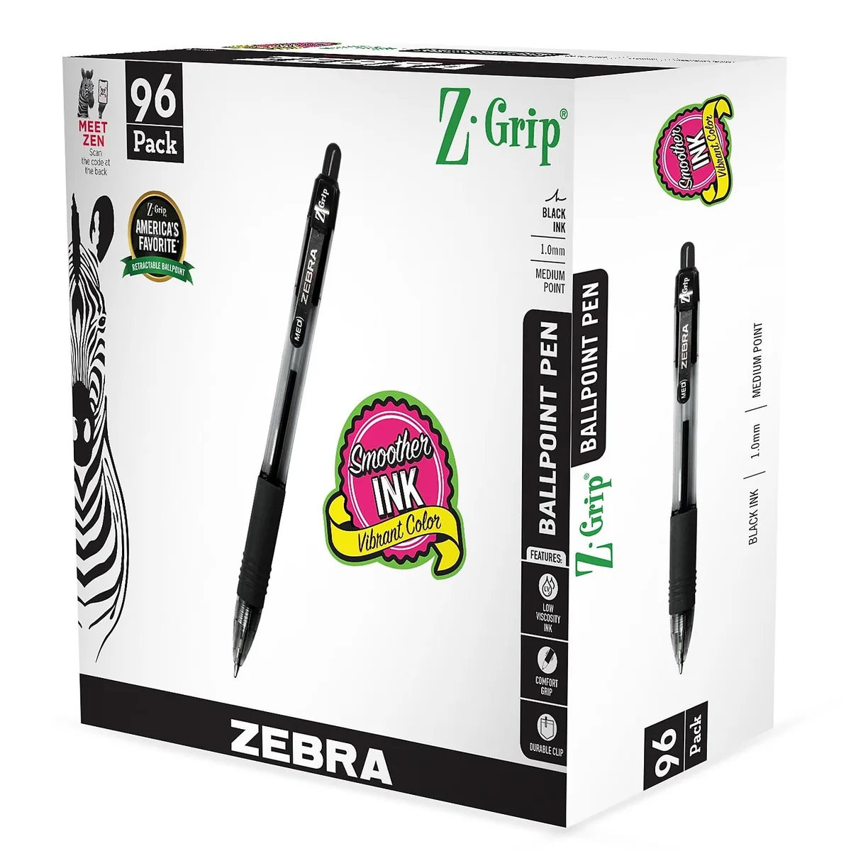 Zebra Pen Corporation Zebra Pen Corporation 22196 Z-Grip Retractable Ballpoint Pen 1.0mm Black 96 Pack — product photo