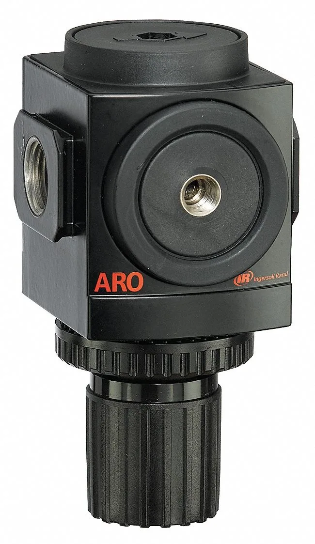 ARO 2000 series air regulator, grey aluminium body, 1/2 inch NPT ports, knob adjustment
