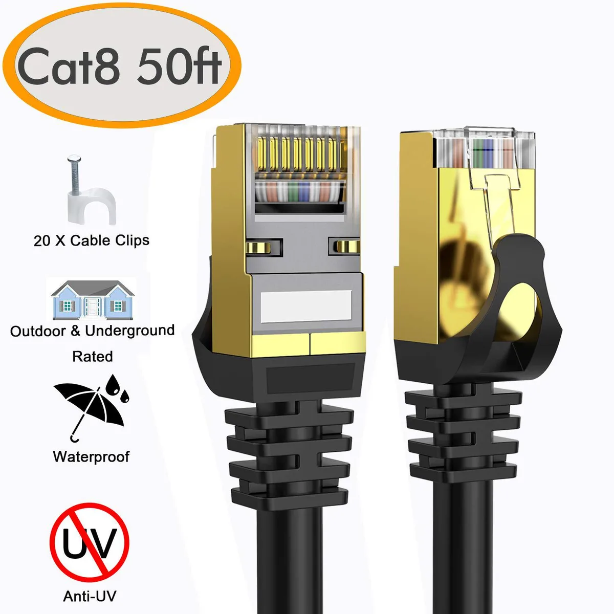 Leorex Leorex Cat 8 Ethernet Cable 50 ft 26AWG 40Gbps 2000MHz SFTP Shielded — product photo