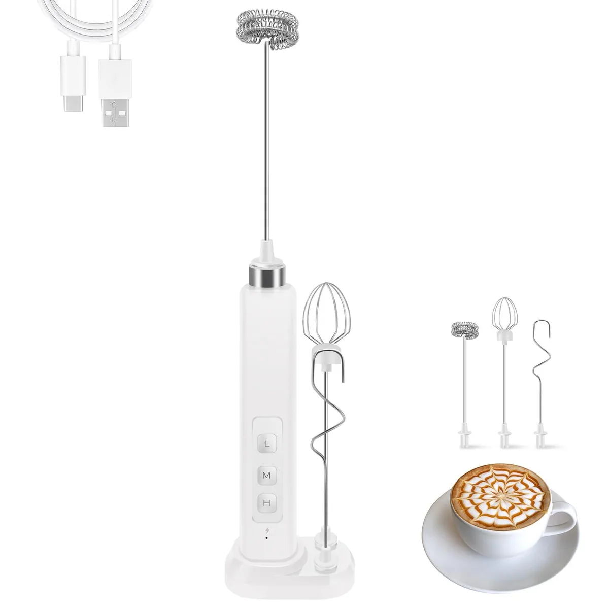  Brentwood Theresduet0202 stand mixer white 3 speed 3 whisks charging base — product photo