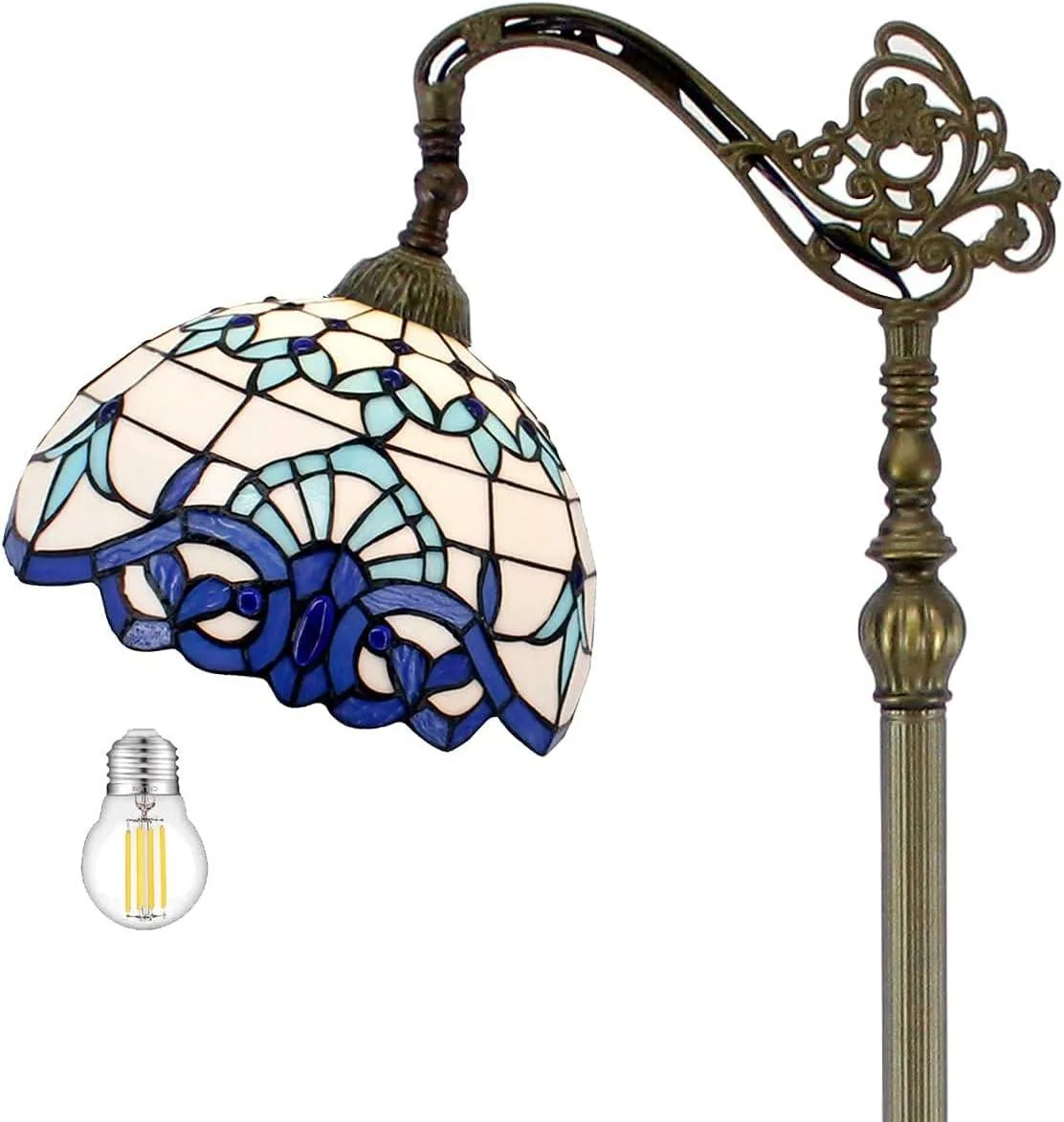 TUKO TUKO Tiffany Floor Lamp Navy Blue White Stained Glass 12X18X64 Inches Gooseneck Adjustable S003B Series — product photo