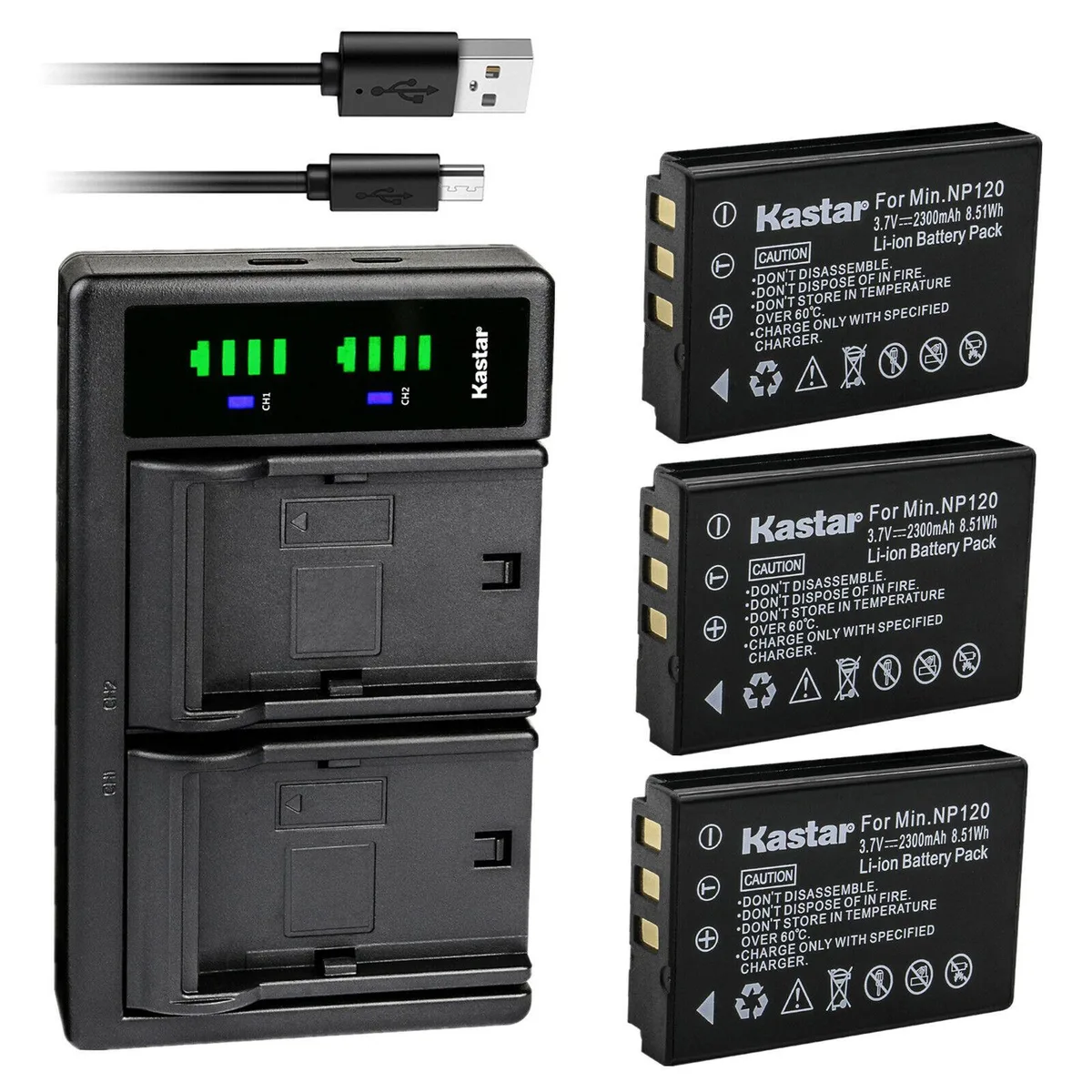 Kastar Kastar 3-Pack NP-120 Battery &amp; LTD2 USB Charger for Fieldpiece RLB2 SCL2 SRL2 SRL8 — product photo