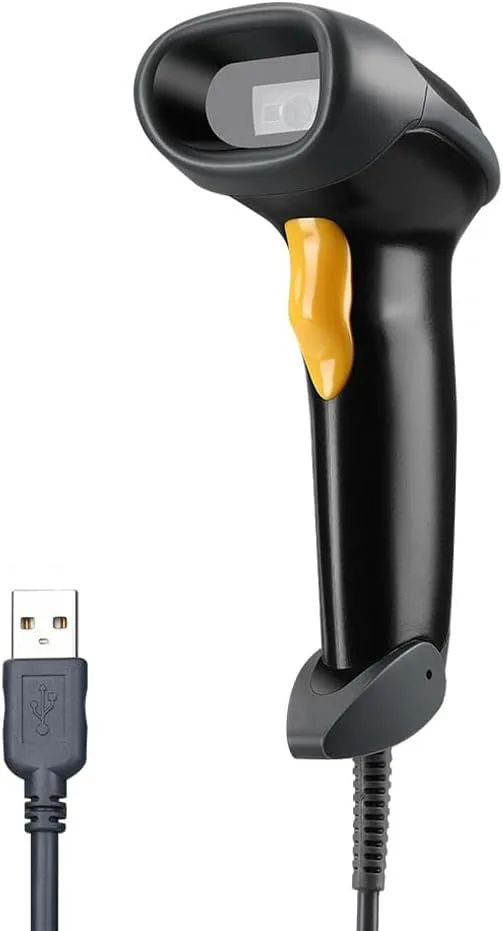 White handheld USB 2D barcode scanner with long cable
