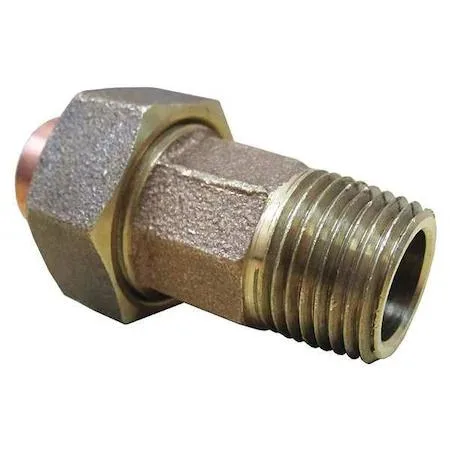 Bronze-coloured copper sweat union with cup and male threaded ends