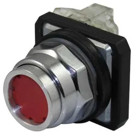 Red 30 mm push button operator, chrome bezel, extended metal head