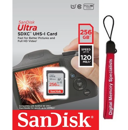 SanDisk SanDisk Ultra SDXC 256GB 120MB/s U1 with OEM Lanyard — product photo