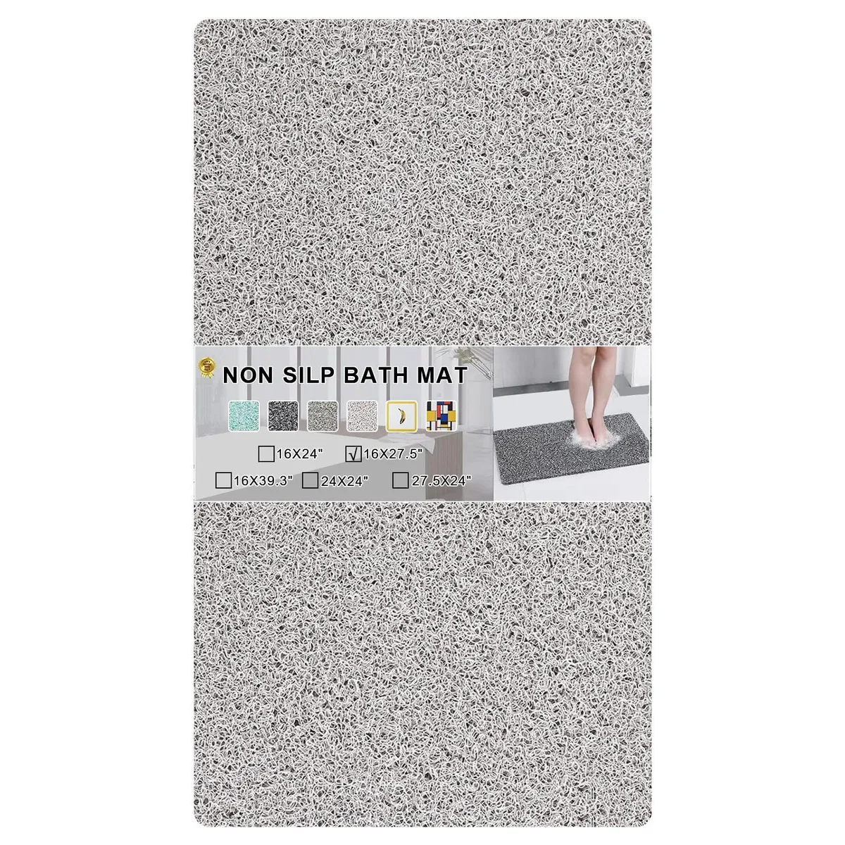  Nonslip Bathtub Mat 0.6" Extra Thick Light Gray 16x27 — product photo