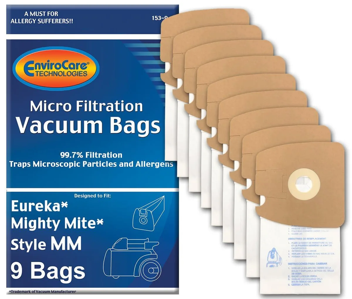  EnviroCare Micro Filtration Vacuum Bags for Eureka Mighty Mite 3670/3680 Series 9 Pack — product photo