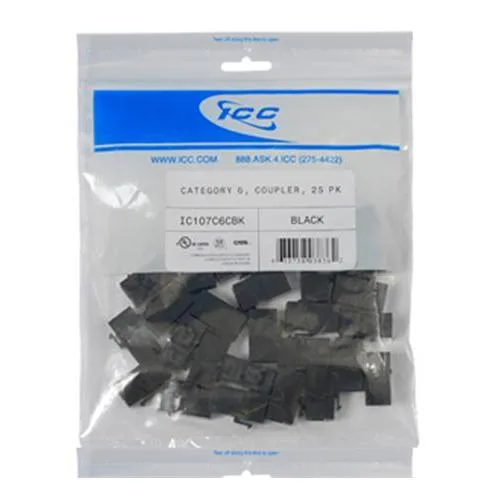 ICC ICC IC107C6CBK Cat 6 Coupler Module 25 Pack Black — product photo