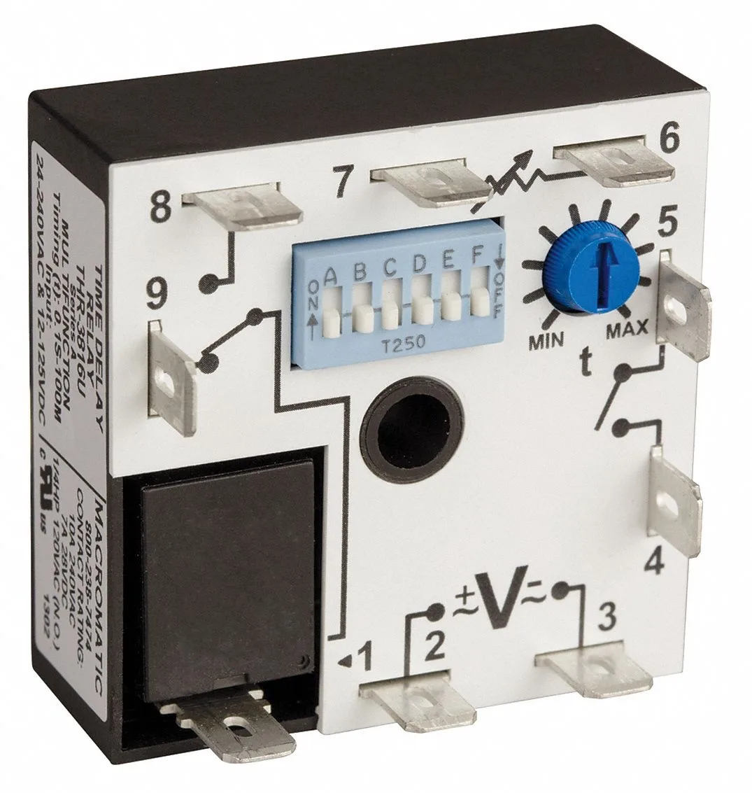 Square transparent relay with screw terminals and DIP switches