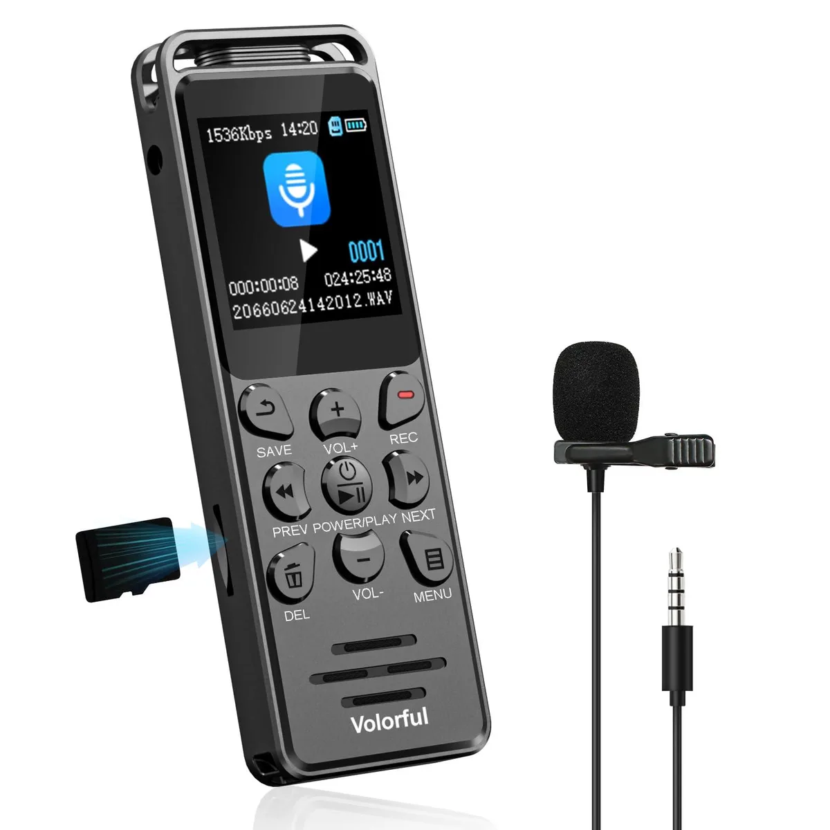 Volorful VV68 32GB Voice Recorder 70h 1.44in 65g — product photo