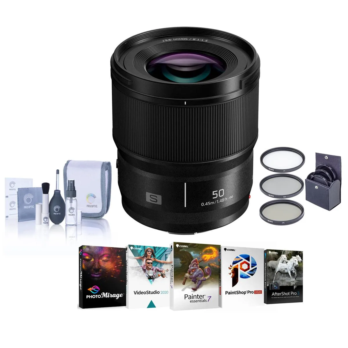 Panasonic Panasonic LUMIX S 50mm f/1.8 L-Mount Lens + ProOptic 67mm Filter Kit — product photo