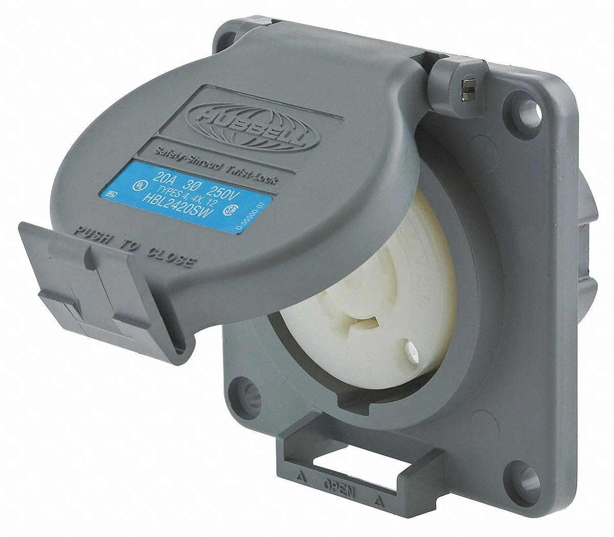 Hubbell Incorporated Hubbell Incorporated HBL2420SW Watertight Flanged Locking Receptacle video accessory — product photo