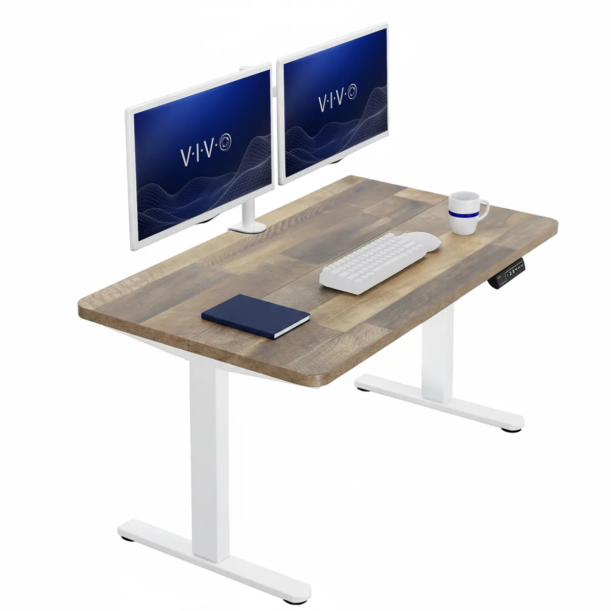 VIVO VIVO Electric Stand Up Desk 43 x 24 Reclaimed Wood White Frame — product photo