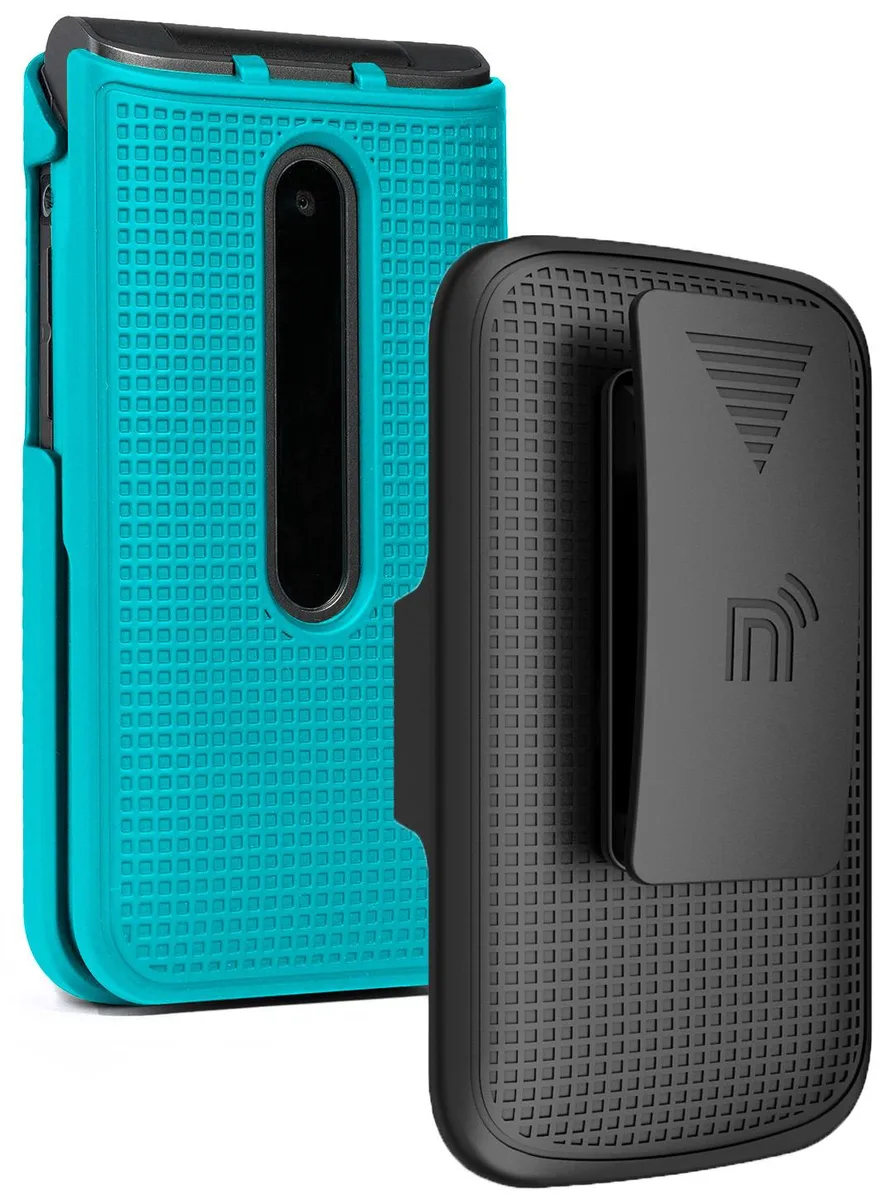 Nakedcellphone Nakedcellphone Grid Case + Belt Clip Holster Combo Teal for LG Classic Flip L125DL 13-position — product photo