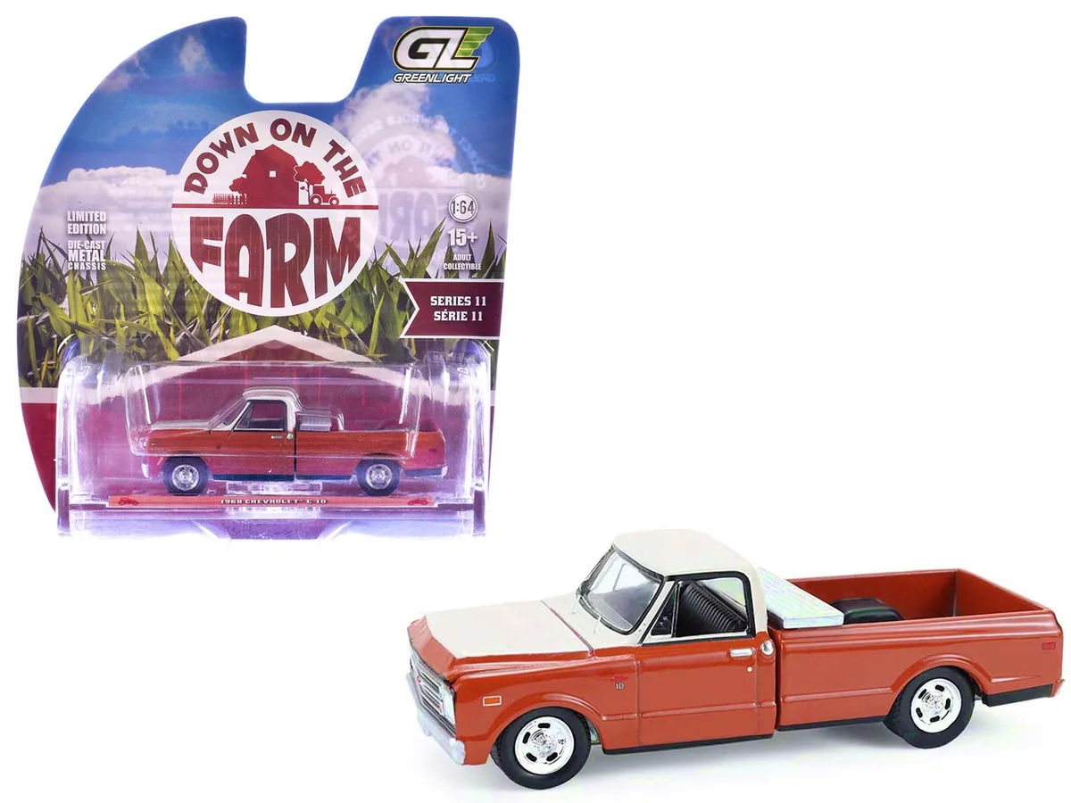GREENLIGHT GREENLIGHT 1968 Chevrolet C-10 Pickup Toolbox Orange Beige Down on the Farm Series 11 1/64 Hobby Collectible — product photo