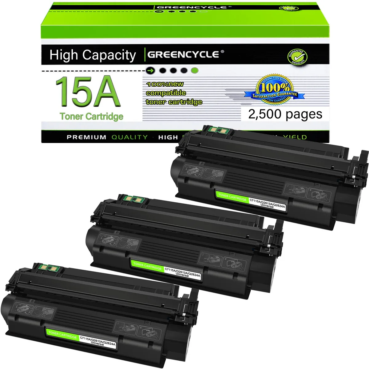 GREENCYCLE GREENCYCLE C7115A Black Toner Cartridge 3-Pack 2500 Pages — product photo