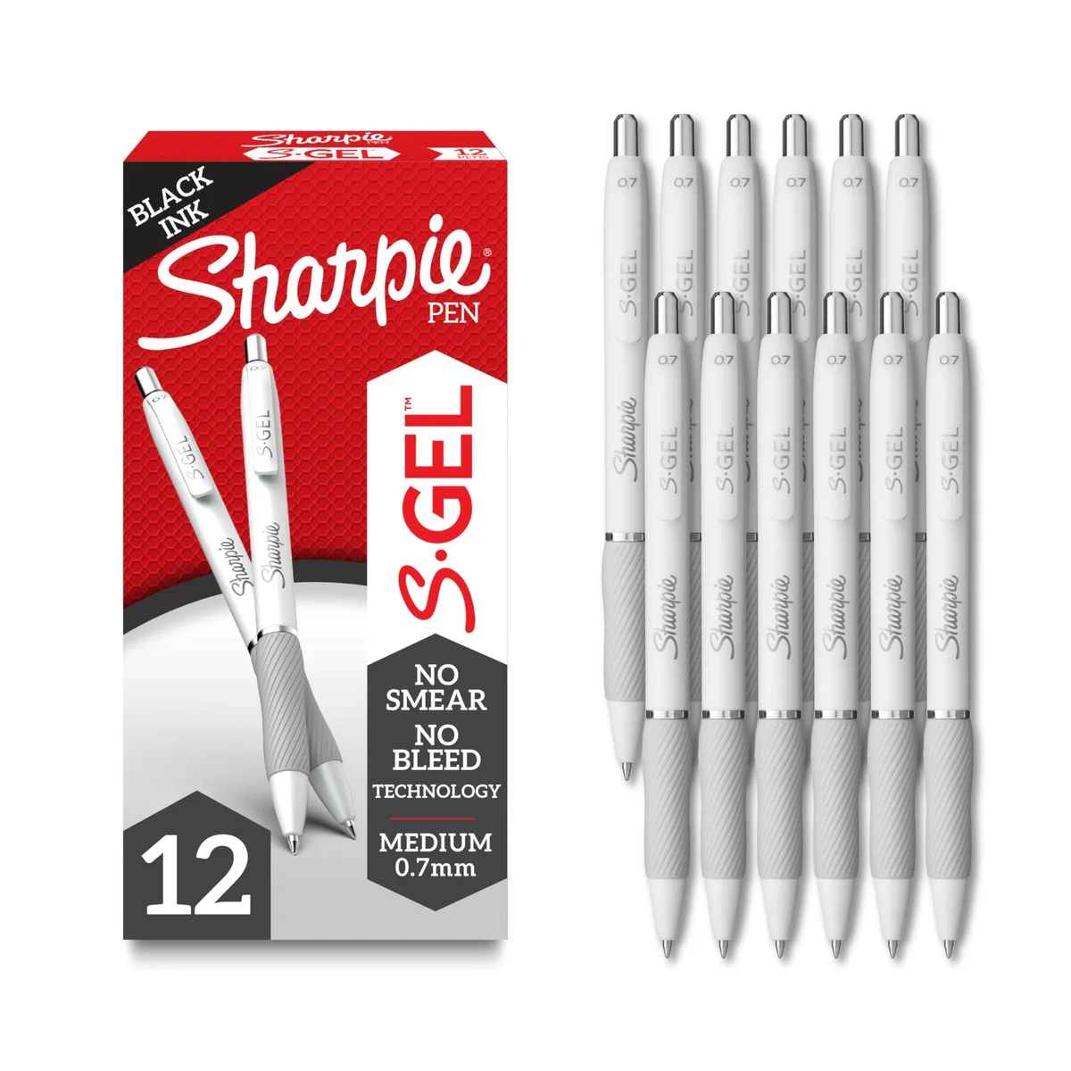  Sharpie 2126236 S-Gel retractable gel pen 12 count .7 mm black ink pearl white — product photo