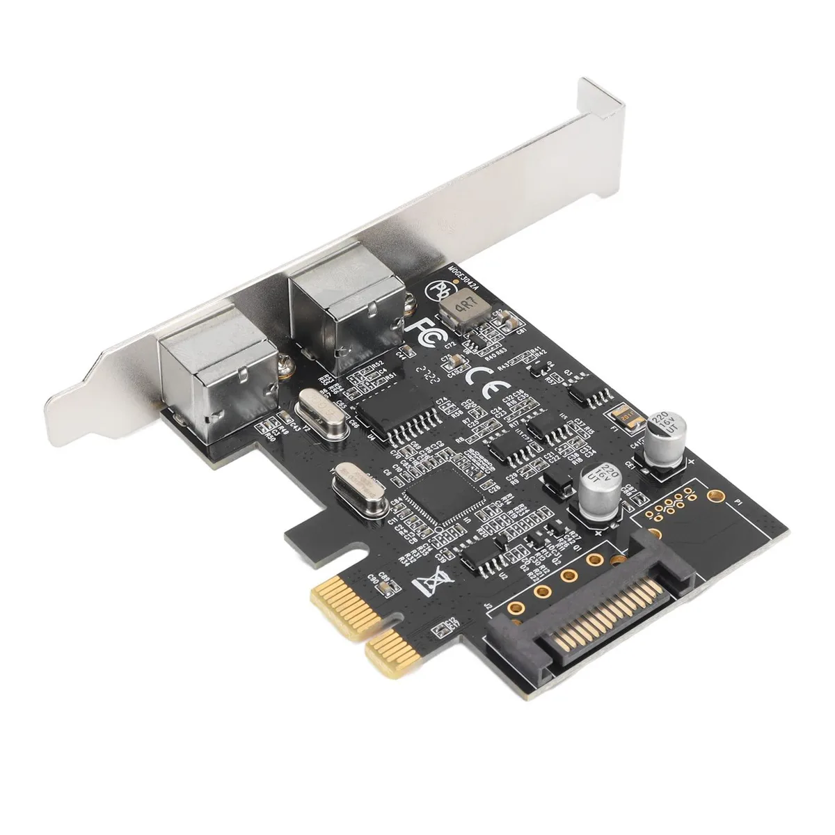 Green PCIe x1 card with two purple PS/2 ports and a SATA power connector
