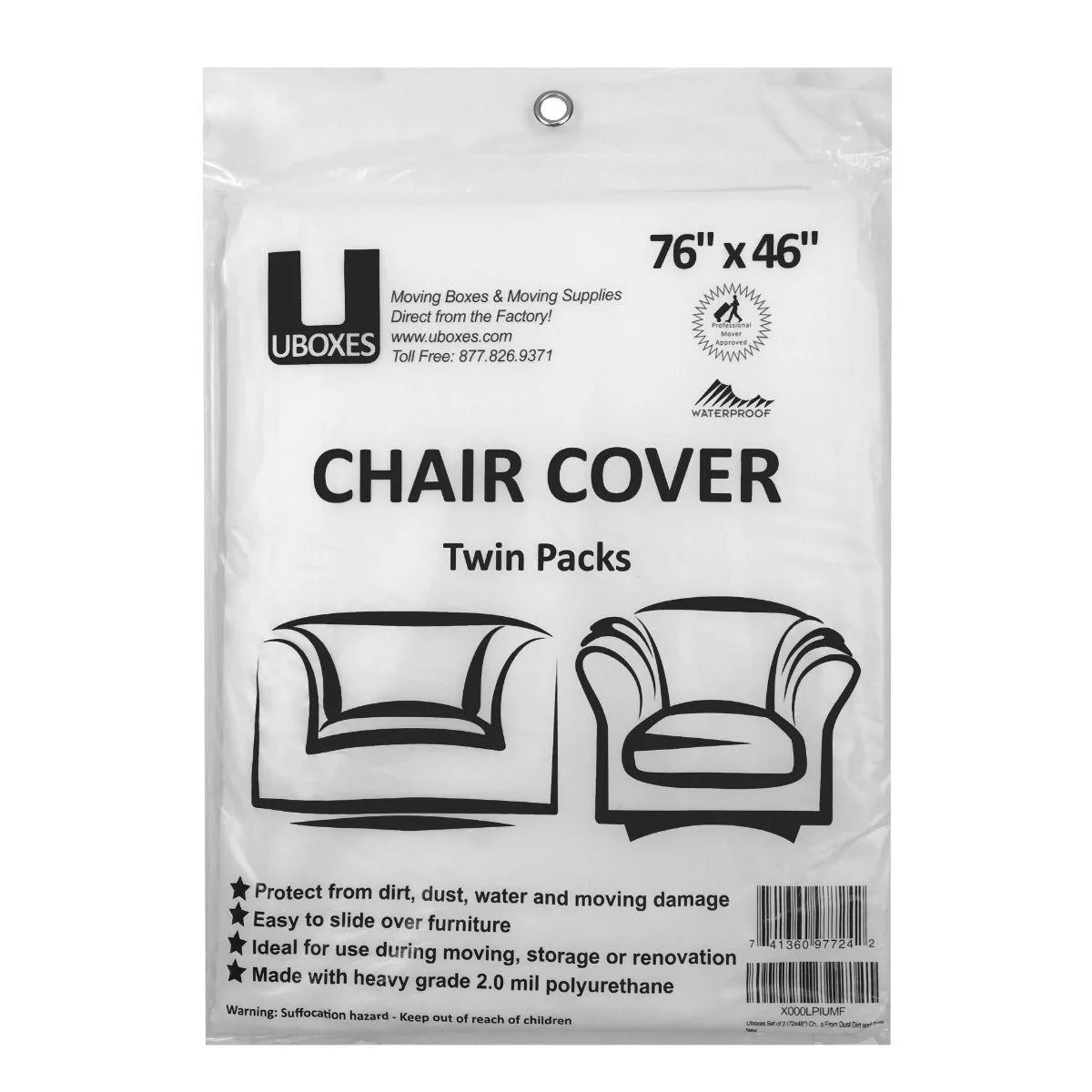UBMOVE UBMOVE 14 Chair Covers 72" x 46" Poly Bags — product photo