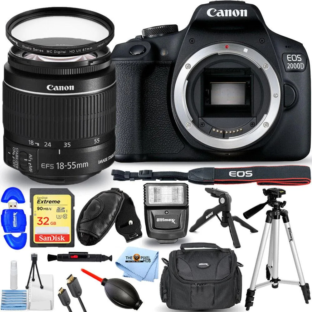 Canon International Canon International EOS 2000D / Rebel T7 18-55mm IS II Lens 32GB Flash UV Bundle dslr camera — product photo