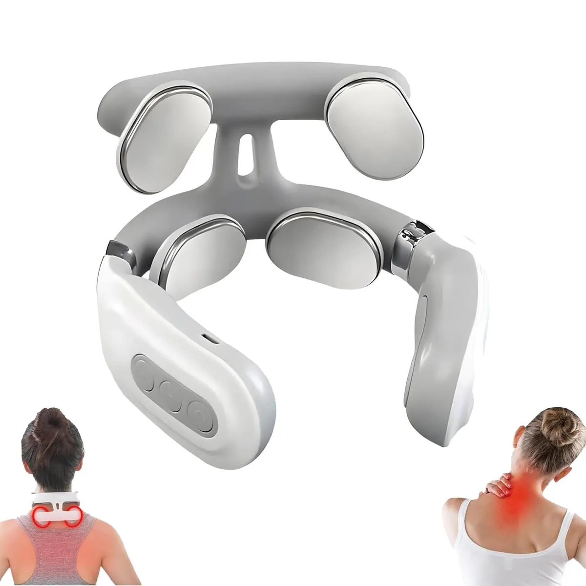 Blue wrap-around neck massager with four massage nodes