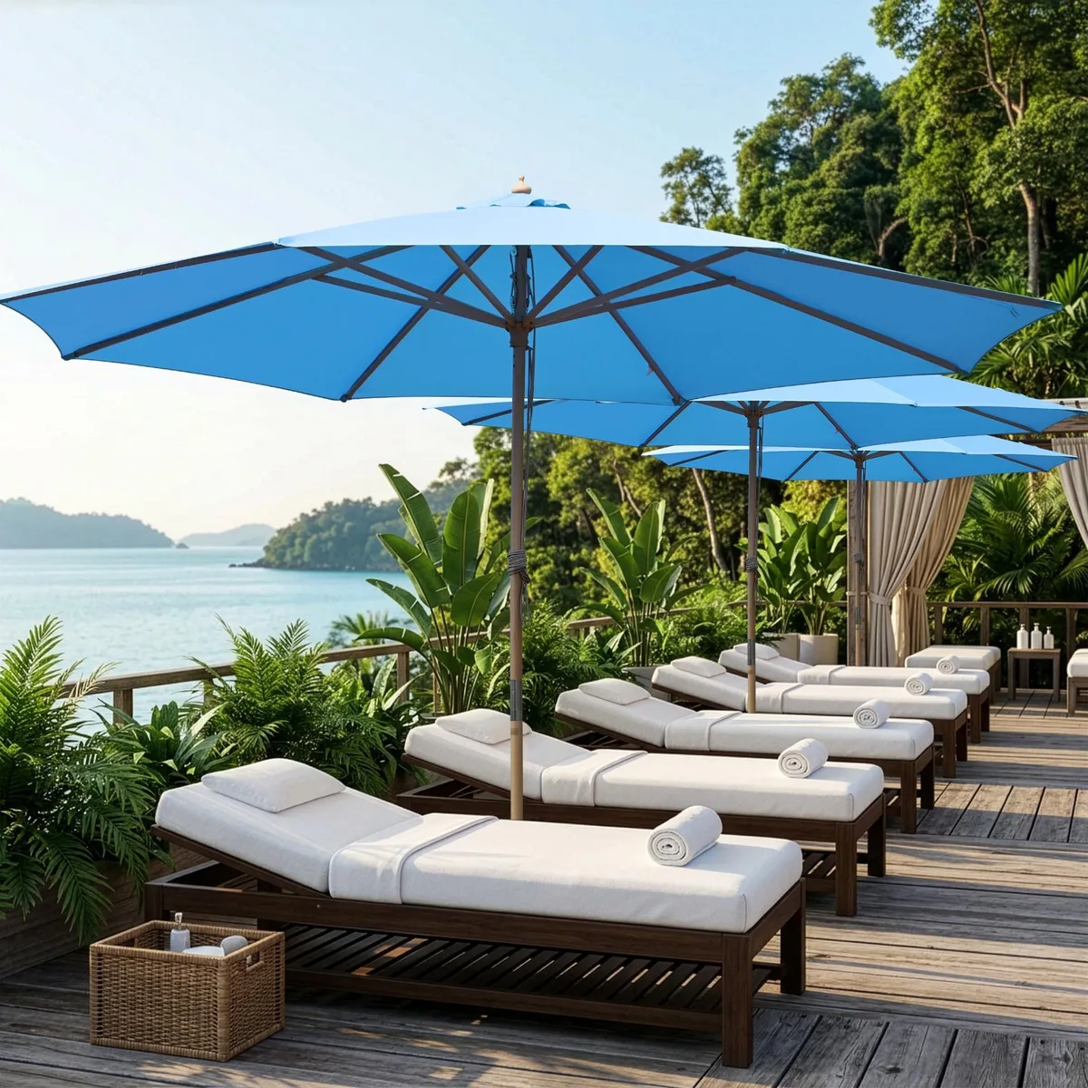 Yescom USA, Inc. Yescom USA, Inc. 13ft Patio Umbrella Beech Wood 8 Rib Blue — product photo