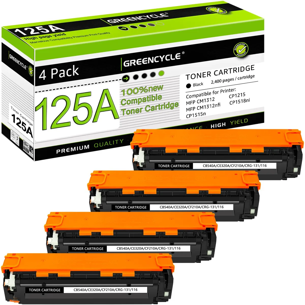 GREENCYCLE GREENCYCLE 125A CB540A Black Toner Cartridge 4 Pack — product photo